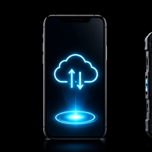 Field inspection app on a phone working offline with cloud auto-sync queued in a crawl space
