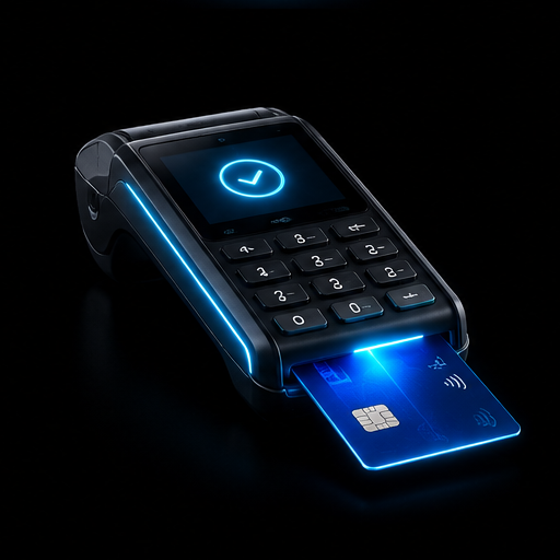 On-site card payment terminal taking a client credit card through field inspection software at 2.99%