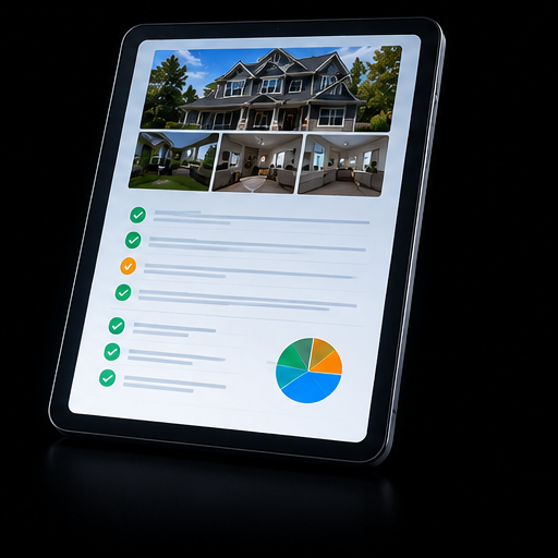 Finished home inspection report delivered on a tablet from field inspection software before leaving the driveway